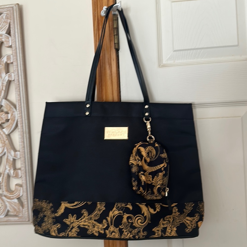 Versace Perfume Black/Gold Tote/Travel Bag With Coin Purse Attached.